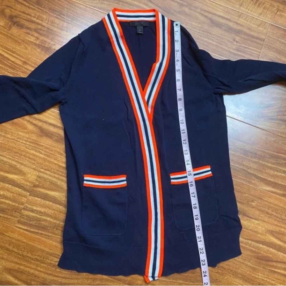 J. Crew Women Navy Neon Orange Stripe Detail Button Knit Cardigan Size XS Preppy - Picture 15 of 16